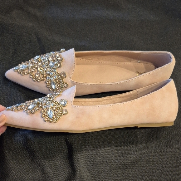 SHEIN Pale Pink Suede Embellished Loafers - Picture 5 of 10